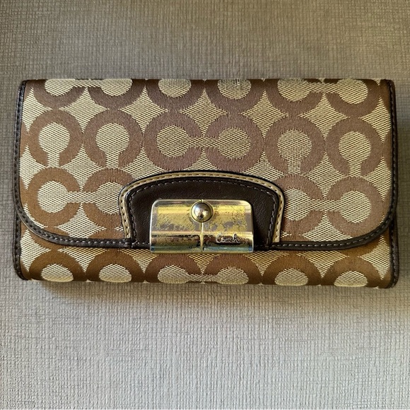 Coach Vintage Leather Canvas Brown and Tan Wallet with checkbook inside - Picture 1 of 15